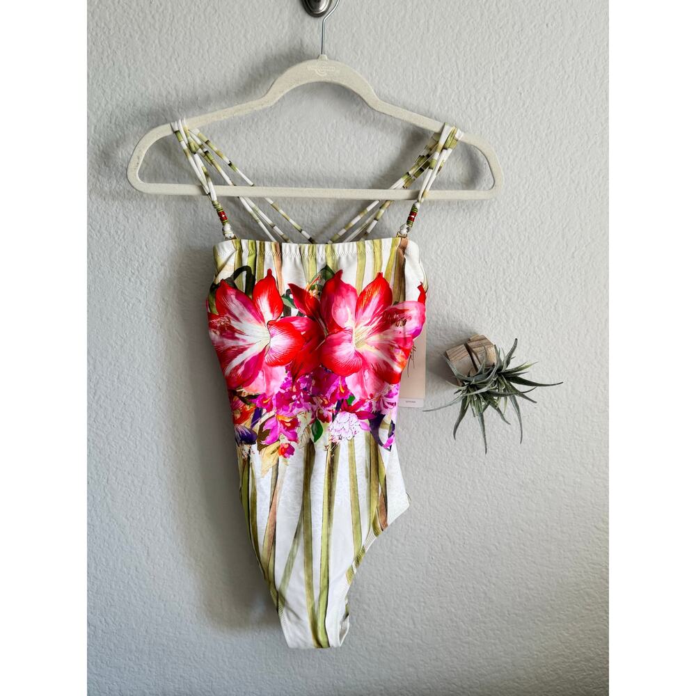 Gottex Swimwear Tropical‎ Multicolor Bead Detailing One Piece Removable Straps